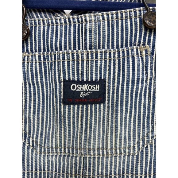 OshKosh B'Gosh Railroad Striped Vestback Overalls Toddler Baby Snaps Sz 12 Month - Picture 2 of 8